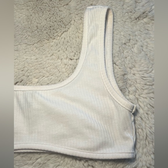 White Ribbed Cropped Top - Picture 2 of 3